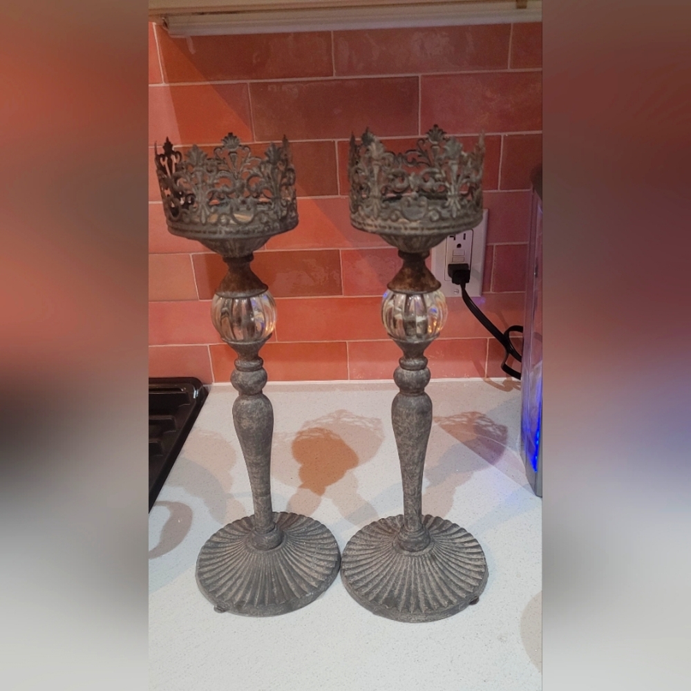 Antique metal candle holders